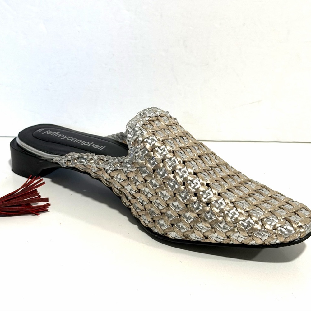Free People Jeffrey Campbell Dolci Silver Metallic Woven Flat Mules - Picture 6 of 13